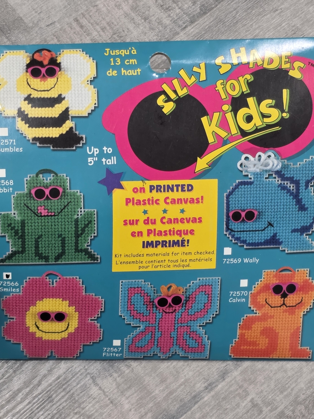 Vintage Silly Shades for Kids Smiles Flower Plastic Canvas Kit #72566 Unused 90s